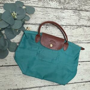 Longchamp Teal and Brown Tote Bag
